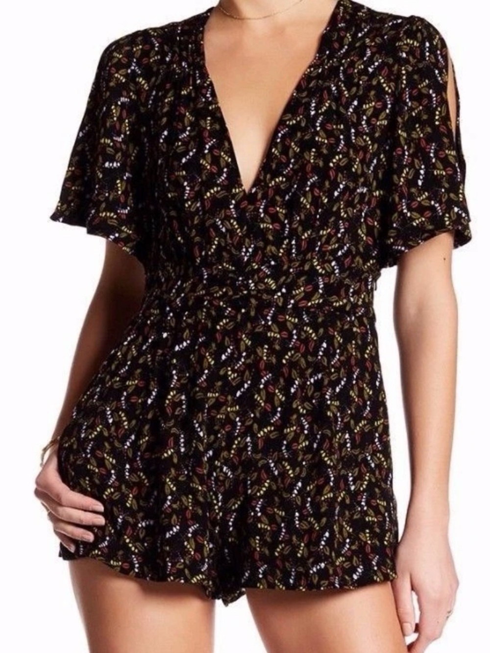 Free People Floral Skirted Romper Flutter Sleeve Boho Festival Size 2